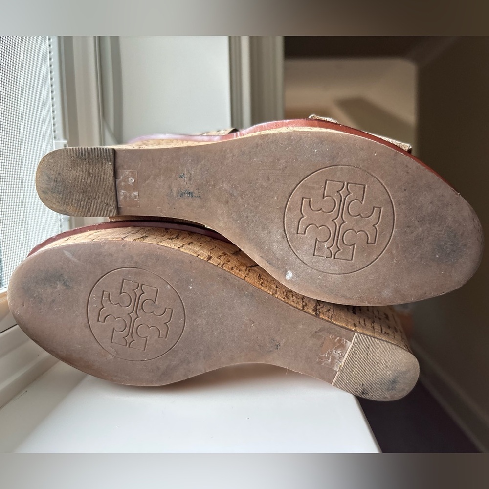 Tory Burch Lace Detail Cork Wedges - Silver + Brown - Size 7.5 - Picture 6 of 10